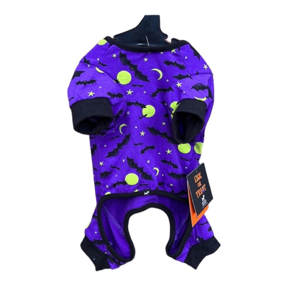 Hotel Doggy Moon, Stars and Bats Halloween Pet Dog Onesie NWT - Black Purple